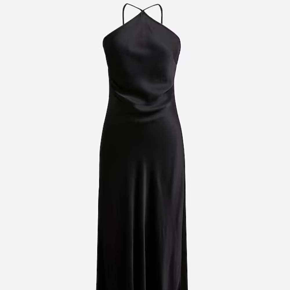 J. Crew Collection Perfect Black Crepe Satiny Slip Halter Dress 12 NWT $298